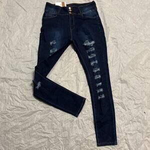 New Women’s Distressed Denim Blue Jeans- Size 1/2